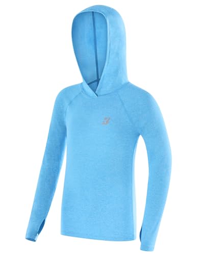 Roadbox Boys Rash Guard Hooded Shirt, Kids UPF 50+ Long Sleeve Hoodie, Youth UV Sun Protection Fishing beach Shirts Light Blue