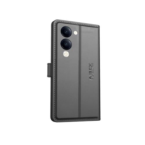 Image of AIBEX Compatible for Vivo T4 Lite 5G / iQOO Z10 Lite 5G / Vivo Y19 5G / Vivo Y19e Flip Cover Leather Finish | Inside TPU with Card Pockets | Wallet Stand | Complete Protection Flip Case -Black