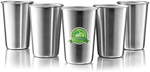 16 Ounce Stainless Steel Pint Cups - Stackable Pint Cup Tumblers For Travel – Metal Cups For Drinking Outdoors - 16 Oz Reusable Steel Cups - 5 Pack