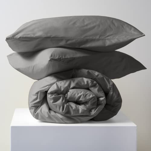 Lisola Juego de funda nórdica de una plaza y media, de algodón fino, fabricado en Italia, funda nórdica de 200 x 240 cm + 2 fundas de almohada de 50 x 80 cm, color liso. Modelo: Tortona, Grisaglia