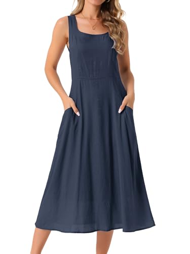 Image of Seta T Women's Linen Dresses Summer Sleeveless Sundress Casual Loose Flowy Midi Tank Beach Dress