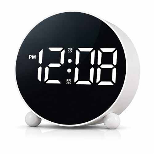 Image of Zollyss Alarm Clock for Study Table | Digital Alarm Clock with Round LED Display & Double Bell | Dual Alarm, 3-Level Brightness | Desk & Table Clock for Bedroom, Office (White)