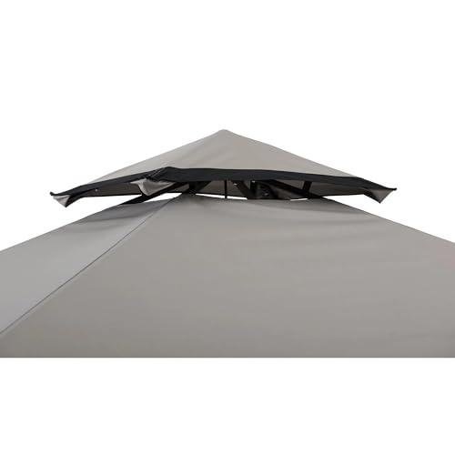Sunjoy 5 x 8 ft Grill Gazebo with Double Tiered Canopy Roof, Black Steel Frame Grill Gazebo for Outdoor, Patio, Garden, and Backyard Activities, Beige