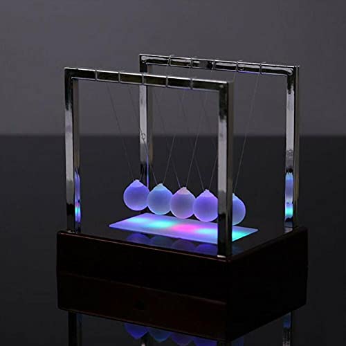 N.H Newton Cradle, Black Light Up Newton Cradle Balance Balls Newton Swing Glass Ball Science Psychology Puzzle Desk Fun Toy for Office Home Decoration