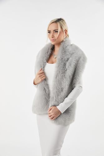 DJBM Women's Faux Fur Shawl Wraps Cloak Coat Sweater Cape for Evening Party4