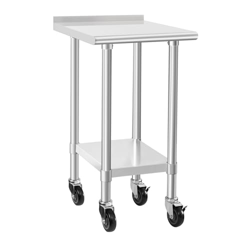 Image of HARDURA Stainless Steel Commercial Work Table with Wheels Prep & Work Metal Table 24x24 Inches Heavy Duty NSF with Casters and 2 inch Backsplash