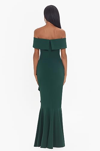 Image of Betsy & Adam Women's Women's Long Off Shoulder Cascade Ruffle Stetch Scuba Crepe Gown