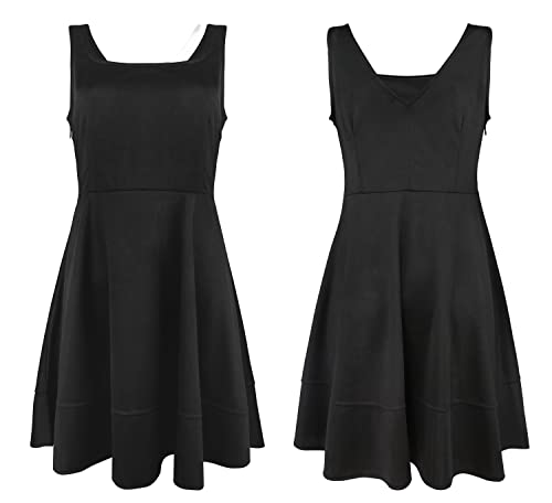 Image of FANCYINN Women's Short V-Back Dress U-Neck Inslace Hem Wide Straps Tank Mini Skater Cocktail Dresses