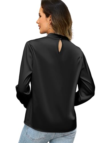 Neweek Womens Satin Blouses Long Sleeve Mock Neck Elegant Pleated Silk Shirts Tops for Business Casual Work2