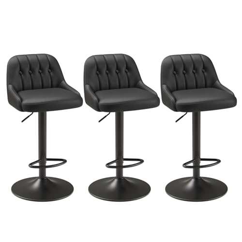 Butaco regulable giratorio MALOL, set de 3 unidades, tapizado en cuero sintético, altura ajustable, con respaldo y reposapiés, para isla de cocina, bar en casa y comedor, color negro miniatura 7