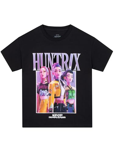 KPop Demon Hunters Tshirt K Pop Huntrix Girls T-Shirts Short Sleeve Summer Girls Top 9-10 Years Black