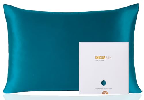 ZIMASILK 100% Pure Mulberry Silk Pillowcase for Hair and Skin Health,Soft and Smooth,Both Sides Premium Grade 6A Silk,600 Thread Count,with Hidden Zipper,1pc(Standard 20''x26'',Turquoise)