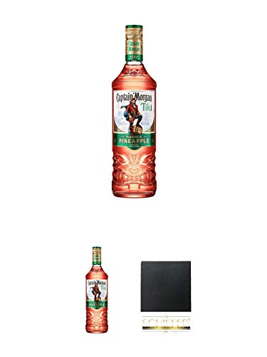 Captain Morgan Tiki Mango & Pineapple 0,7 Liter + Captain Morgan Tiki Mango & Pineapple 0,7 Liter + Schiefer Glasuntersetzer eckig ca. 9,5 cm Durchmesser