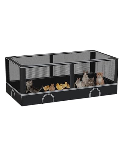 DINMO Parc pour Petits Animaux, Boîte d'Élevage pour Poussins avec Toit, Clôture d'Intérieur pour Animaux, Cage pour Cochon d'Inde, Enclos avec Sol Imperméable pour Hamsters, Hérissons, Noir