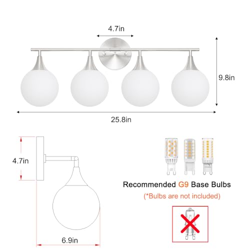 Image of Modern Brushed Nickel Bathroom Vanity Light - Energy Efficient G9 Base Bathroom Lighting Fixtures Over Mirror, Anti-Glare 26 Inch Soft Illumination for Makeup & Shaving, Stylish and Affordable