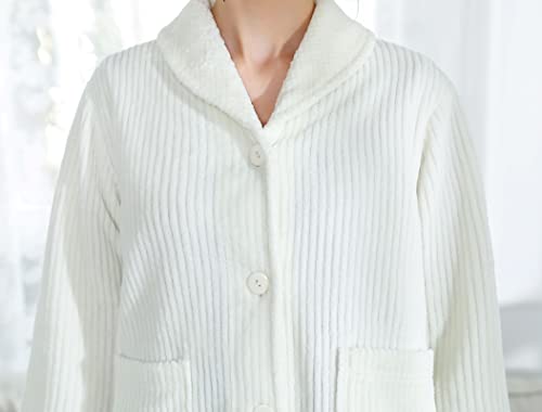 Loungees Women's Drop Needle Coral Fleece Shawl Collar Button Front Bed Jacket - 1X Ivory4