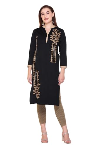 Image of Rosary Women's Winter Woolen Kurti Embroidered Straight Fit Ethnic Wear with 2 Side Pockets