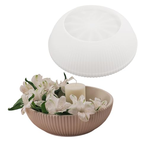 Consejos para Comprar L molde los mejores 5. 48 Tazón grande de almacenamiento a rayas molde de silicona para macetas suculentas florero molde de yeso de arcilla de cemento moldes de fundición para velas (L)