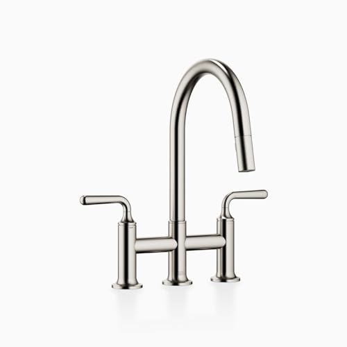 Dornbracht Three-Hole Bridge Mixer Pull-Down with Spray Function VAIA 19870809 Brushed Platinum