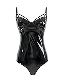 TZMAPU Women's Piece Halter Jumpsuit Faux patent Leather Leotard Bodysuit (Black, 3X-Large)