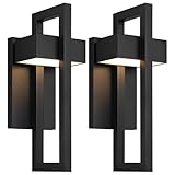 LamQee Outdoor Wall Lights Modern Exterior Lighting Fixtures, 3000K Integrated LED Outdoor Wall Sconce Lighting 2 Packs, Matte Black Outside Wall Mount Lights for House Front Door Porch Garage Patio