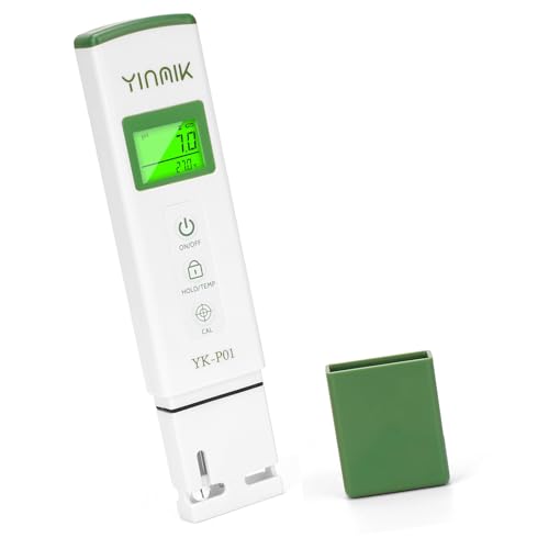 YINMIK pH Messgerät, Digitaler pH Tester für Wasser, Genaues pH-Temperatur Messgerät mit ATC für Pool, Spa, Hydro[onic, Whirlpool, Zimmerpflanzen, Trinkwasser, Wein, Bier, Heimbrauen, Aquarium