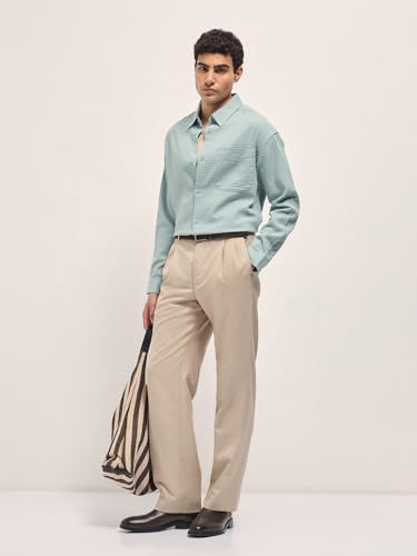Image of THE BEAR HOUSE Men Pure Cotton Textured Relaxed Fit Overshirt