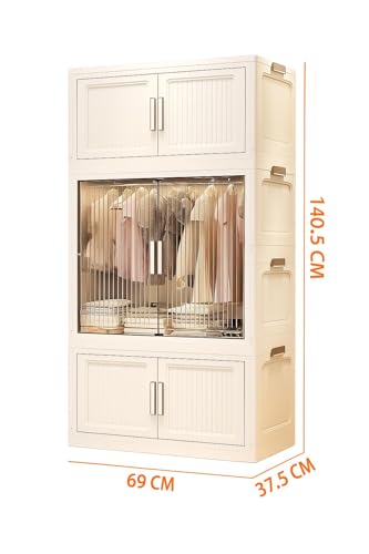 Image of YASONIC Plastic Wardrobe for Kids Clothes - Standing Desk Premium Comfort Foldable Wardrobes for Clothes, Cupboard for Storage Large for Men and Women (Off White, 3 Door)