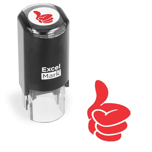 ExcelMark Round Teacher Stamp - THUMBS UP (Solid) - RED INK