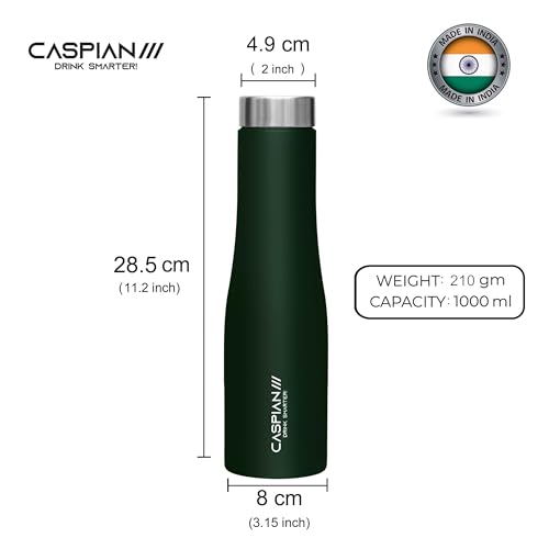 Image of CASPIAN / / / Aqua Stainless Steel Water Bottle (Blue & Green, 1 Litre, Set of 2)| Leak Proof Thunder for Fridge Home Office Travel School Kids Boys Girls Adults Sports Gym Yoga