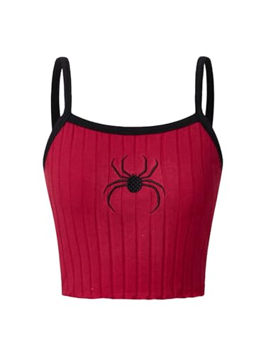 WDIRARA Girl's Graphic Print Ribbed Knit Slim Fit Cropped Cami Top Casual Summer Textured Tee Tops