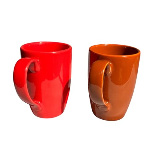 Image of Red and Brown Porcelain 285 ml Coffee /Tea Mug Piece Microwave Oven and Dishwasher Safe, for Hot /Cold Coffee, Milk, Tea, (Brown and RED)