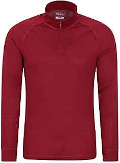 Mountain Warehouse Talus Mens Thermal Baselayer Top - Long Sleeve Sweater, Zip Neck, Quick Drying Pullover, Breathable, Lightweight - Great for Winter, Travelling Red XS