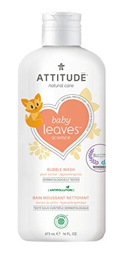 ATTITUDE Natural Baby Bubble Wash for Sensitive Skin, EWG Verified, Non-Toxic Hypoallergenic Gentle Eco-Friendly Formula, Pear Nectar 16 Fl Oz