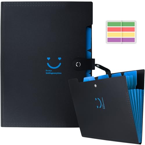 Image of SPS 5 Pocket Expanding File Folder Smile Design - Fits A4 & Letter Size Document Organizer, Accordion File Folders, File Holder for Office, School & Home Use - Blue