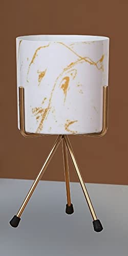 ANGEL CRAFT Metal Meena Pot with Stand White for Indoor Plants,Living Area,Office Decorative Item., 1 Piece