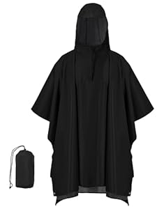 Huayuzh Leicht Wasserdicht Regenponcho Herren Regencape Damen Atmungsaktiv Kapuze Wandern Camping Fahrrad Regenjacke Schwarz