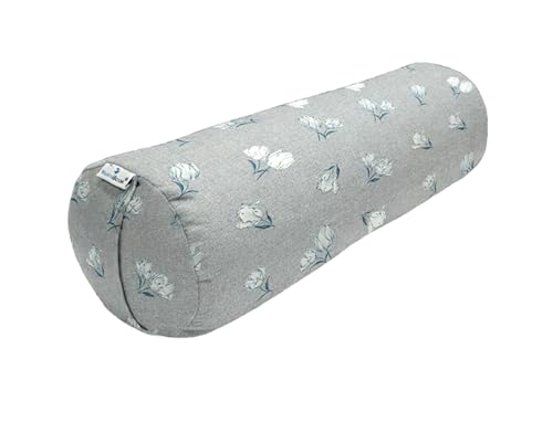 Image of Buckwheat Hulls Round Bolster Pillow | Reduced Stress on Spine, Neck Pain | & Effective Support for Side and Back Sleepers | (Moonlight Mist)