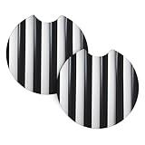 Posavasos con estampado de rayas blancas y negras (6,8 cm de diámetro), absorbentes de agua y a prueba de fugas