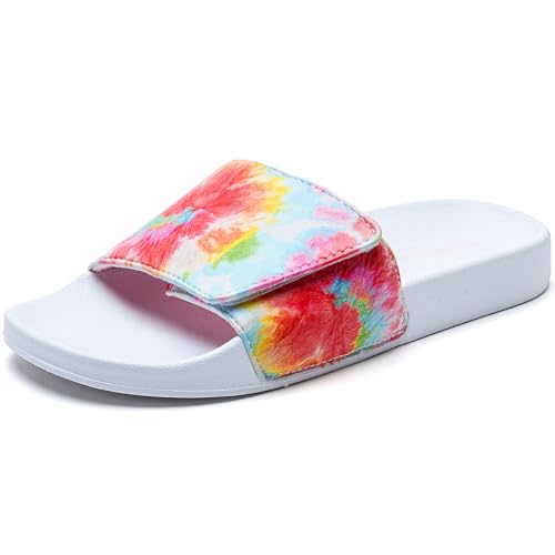WateLves Sandalias de verano cómodas para niños y grandes, para playa, piscina, ducha, niños pequeños y grandes, Rojo teñido anudado, 12 Little Kid
