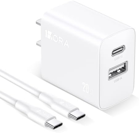 1 Hora Cargador de Carga Rápida 20W 2 en 1, Cargador Tipo C PD 20W ...