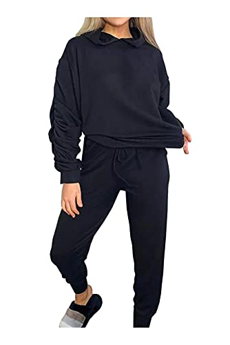 Survêtement noir à manches froncées au design original et coupe fluide 2 pièces