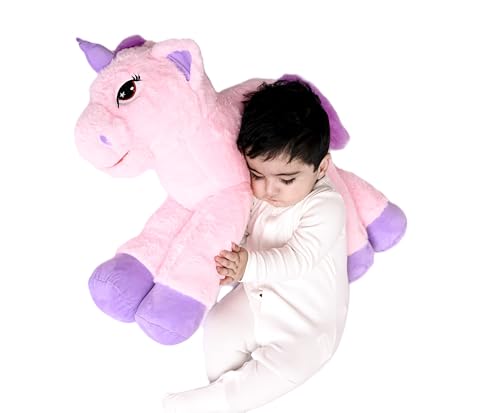 Image of DearJoy Big Fibre Filled Stuffed Animal Unicorn Soft Toy for Baby Also Used as Plush Toy Hugging Like Teddy Bear Soft Toys for Kids Boys & Girls, Birthday Gift (65 cm, Pink)