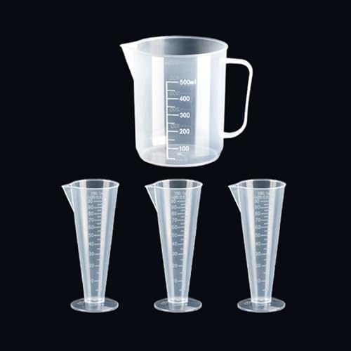 Noaxylic 4 Pezzi Caraffa Graduata, 500ml e 100ml Misurino Plastica Polipropilene, Misurino Graduato con Scala Esterna e Manico, Resistente Alle Temperature Dosatore per Laboratorio Cucina