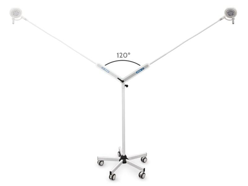 QUIRUMED LED-Untersuchungslampe mit Light Touch-Rollsockel, flexiblem Arm, mehrfach positionierbar, Helligkeitsregelung, 320°-Drehung, Helligkeitsregelung, weiße Farbe, Sockel mit Rädern