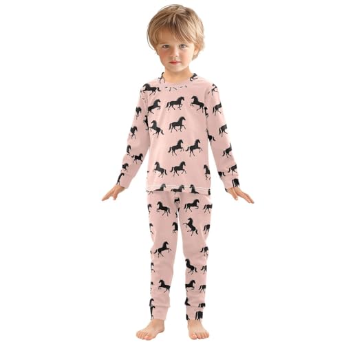 Pajama Sets Long Sleeve Black Horses on Pink Soft Comfy Sleepwear 2 Piece PJS 3-8T2