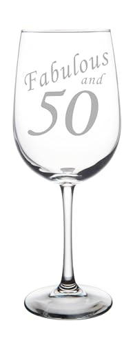 C M Fabulous and 50 Birthday Wine Glass - 50th Birthday Gift for Men and Women - 19 oz