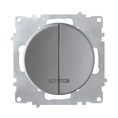 OneKeyElectro : Interrupteur de commande double avec lampe LED à 1 voie, encastré, mat, anti-doigt, indice de protection IP20, 230 V/16 A, sans cadre, gris
