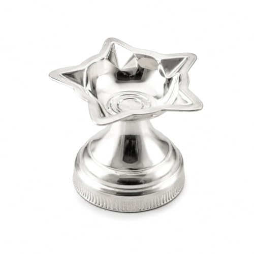 Image of Silver 5 Flame Diya /Deepam /Silver Lamp - Silver Pooja Items for Home, Return Gift for Navarathri, Wedding, Housewarming & Other Festivals | Handcrafted | Worship God (GH1034)