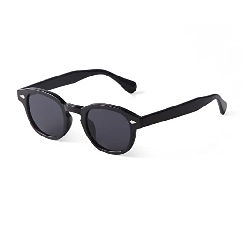 ADEWU Gafas de sol clásicas cuadradas pequeñas retro gafas UV400 unisex de borde completo para hombre y mujer, negro y gris